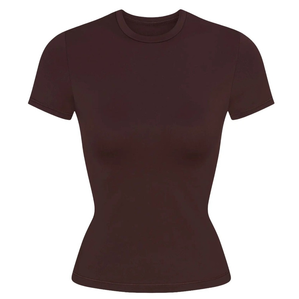 Skims Matte Baby Tee SS-SSL-9487W Dark Sepia Large Brown Short Sleeve Top